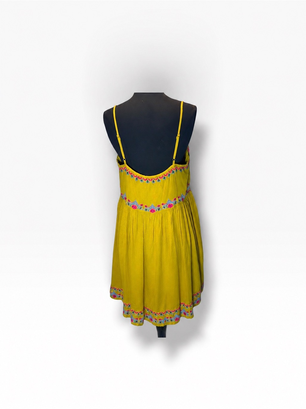 NWT Natural Life Embroidered Boho Babydoll Dress Mustard Olive Size L - Picture 6 of 9
